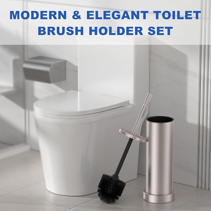 2 Pack Brushed Nickel Toilet Brush with Holder, 304 Stainless Steel Toilet Bowl Brush, Anti-Splash Design, Detachable Inner Tube for Bathroom RV