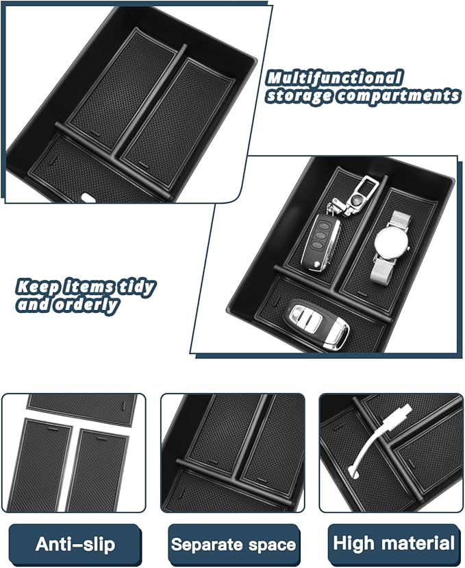 Ruiya Mercedes EQS/EQE Center Console Organizer for Mercedes EQS/EQE Accessories ABS Material Armrest Console Organizer Compatible with (2022-2026) Mercedes EQS 450 & (2023-2026) EQE 350