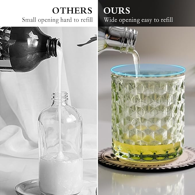 CICUFY Hand Soap Dispenser Glass, Refillable Liquid Dispenser for Bathroom & Kitchen,Lotion Dispenser with Large Gold Pump（Diamond Pattern-Green）