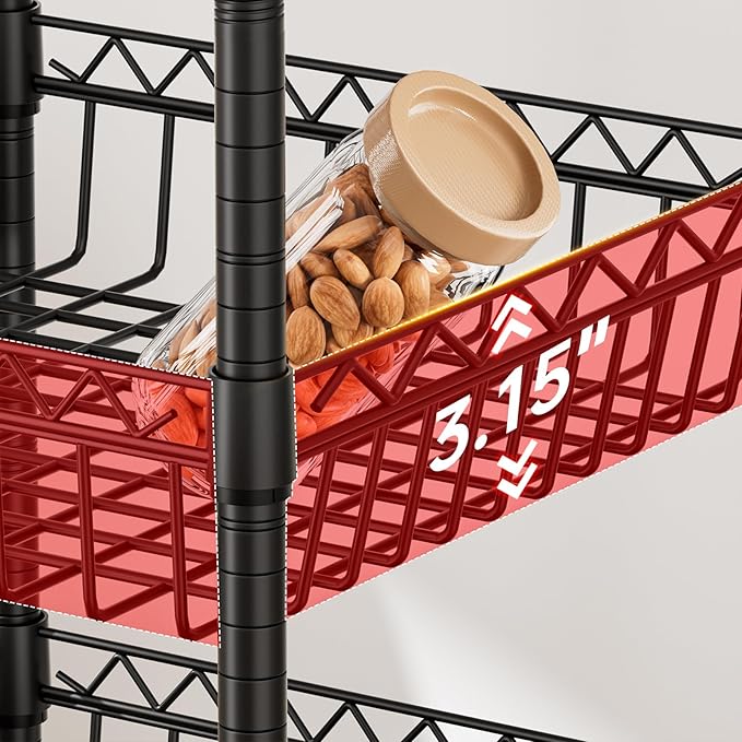 Golpart Basket Shelves Closet Rack with Wheels Metal Pantry Wire Shelf Unit | 6 tier Storage Rolling Shelving Bathroom Organizers Kitchen Garage Laundry Room Organization Home 13.6"Dx13.6"Wx63"H Black
