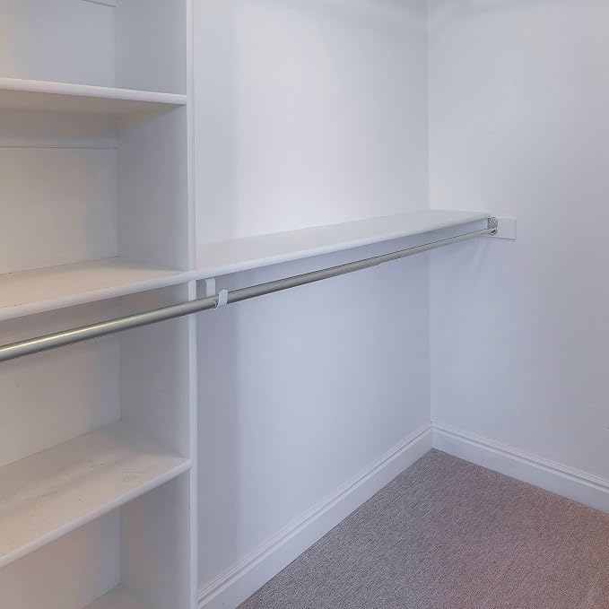 Pemberly Row Adjustable Steel Closet Rod, 30-48 in, Polished Silver Chrome Finish, Durable Heavy Duty Construction, Includes Mounting Hardware, Expandable Hanging Rail for Closet Organization