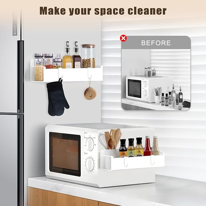 Magnetic Cup Holder for Fridge, Spice Organizer, Stanley Cup & Water Bottle Organizer with Detachable 4 Hooks for Cabinet and Kitchen, White (2 Pack)