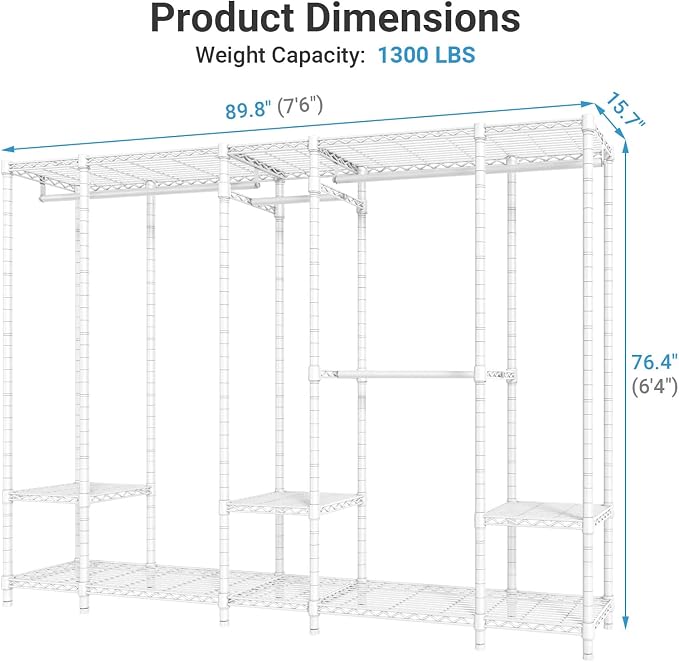 VIPEK V50 Closet Organizer System, Extra Large Heavy Duty Wardrobe Closet with Adjustable Shelves, Freestanding Clothing Rack for Bedroom, Walk-in Closet, Apartment, 1300 lbs Capacity, White