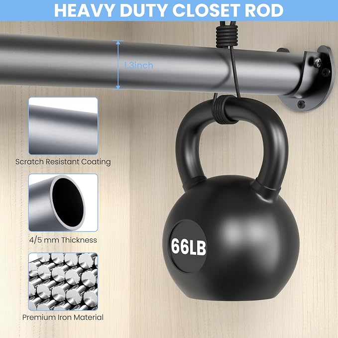 4 Pack Closet Rods for Hanging Clothes, 17 to 28 Inches No-Cut Stepless Adjustable Closet Rod, 1.3 Inches Expandable Metal Heavy Duty Closet Hanging Rod for Closet Wardrobe Bathroom, Silver