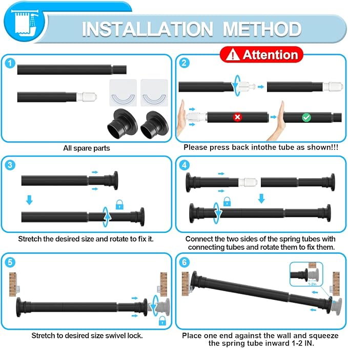 Small Tension Curtain Rod 18-32 Inch Spring Tension Rod Short Shower Curtain Rod No Drilling Adjustable Black Shower Rod,Heavy Duty