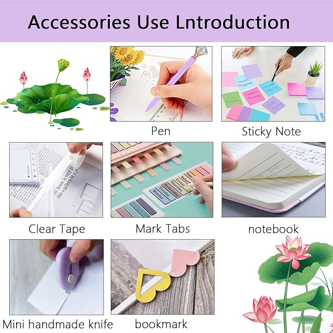 Office Supplies,Desk Accessories,with Stapler, Tape Dispenser,Desk Organizer,Folding Phone Holder,Pen,Journal Notebook,Scissor,Staple Remover,Staples,Clear Tape,Sticky Notes,Paper Clips,Bookmark,Ect