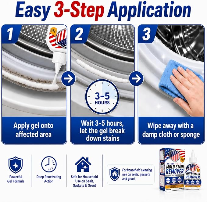 7 FL OZ Mold Stain Remover Gel, Help Remove Black Stain Buildup, Cleaning Gel for Tile Grout, Shower Caulk, Sink, Washing Machine Seals, Dishwasher & Refrigerator Gaskets, Household Cleaning Solution