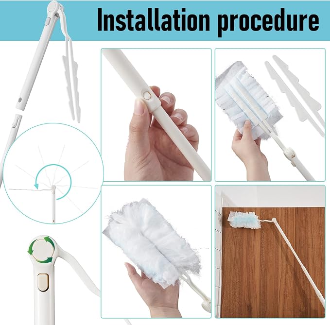 Colingmill 4 Pcs 3 ft Replacement Handles Compatible with Duster Refills, Long Extended Handle Only, Adjustable Length for Ceiling Fans, Blinds, Shelves, Windows, Foldable & Extendable (White)