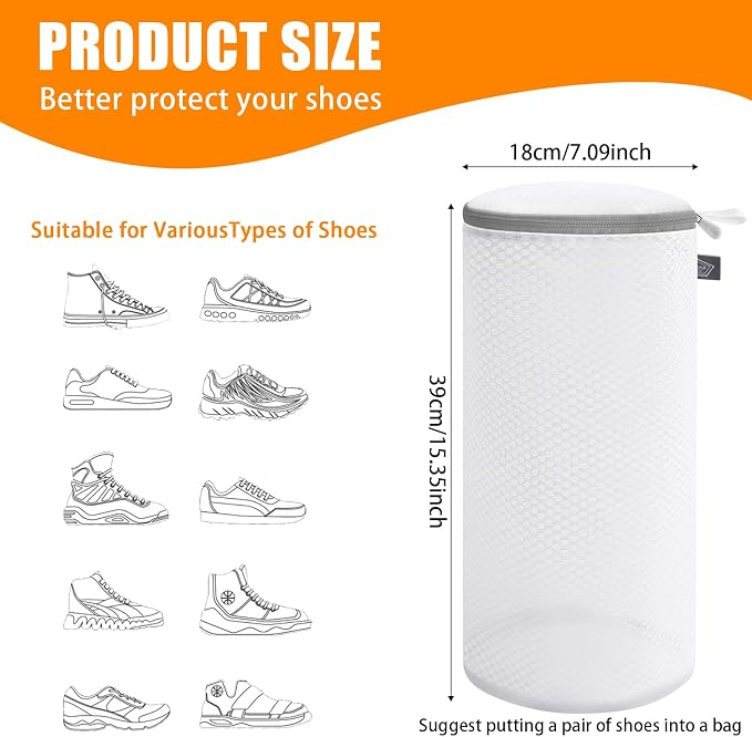 Kimmama Shoe Washing Machine Bag, Shoe Cleaning Bag, Grey Zipper, 7x15", 4 Pack
