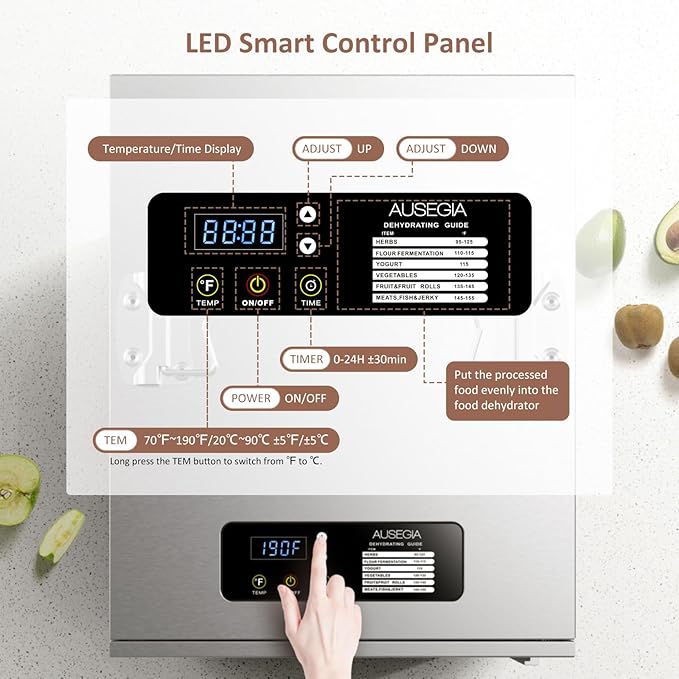 Commercial Large 12 Trays Food Dehydrator, Usable Area up to 22.67ft², 1200W Full Stainless Steel Dryer Machine, up to 190℉ Temperature, for Meat, Fruit, Veggies, Beef, Herbs, Pet Foods