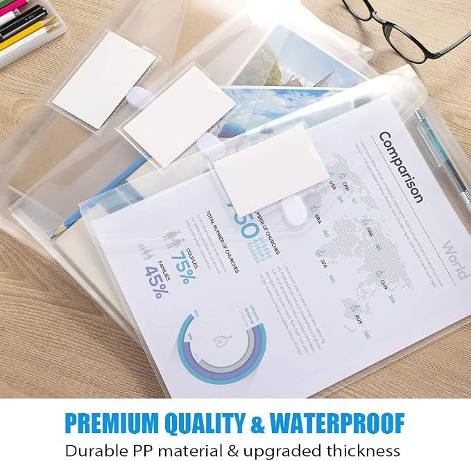 Sooez 36 Pack Plastic Envelopes Poly Envelopes, Clear Document Folders US Letter A4 Size File Envelopes with Label Pocket for School Home Work Office Organization, Clear
