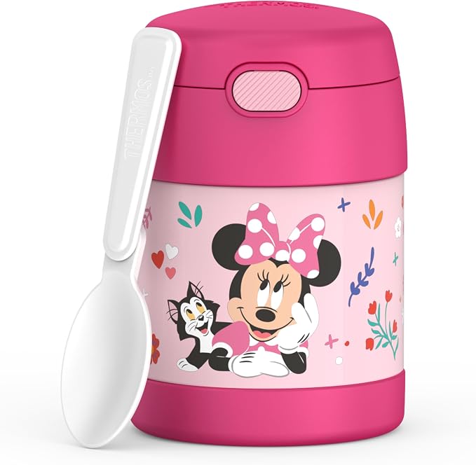 THERMOS FUNTAINER Insulated Food Jar, 10 Ounce, Kid Friendly Food Jar with Foldable Spoon, Preschool Minnie