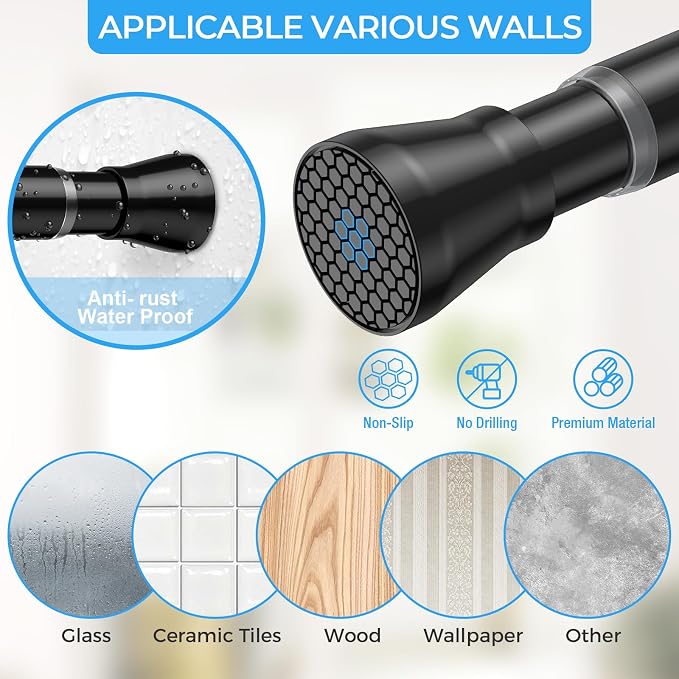 AIZESI 2PCS Tension Curtain Rod 16-26 Inch Adjustable 7/8" Diameter No Drilling Black Spring Tension Rod, Small Curtain Rods for Window, Kitchen, Doorway, Closet