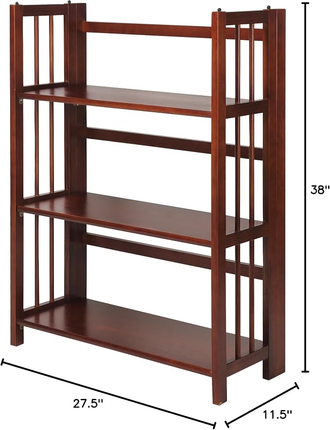 Casual Home 3-Shelf 27.5" Wide Folding Stackable Bookcase, Walnut (New)