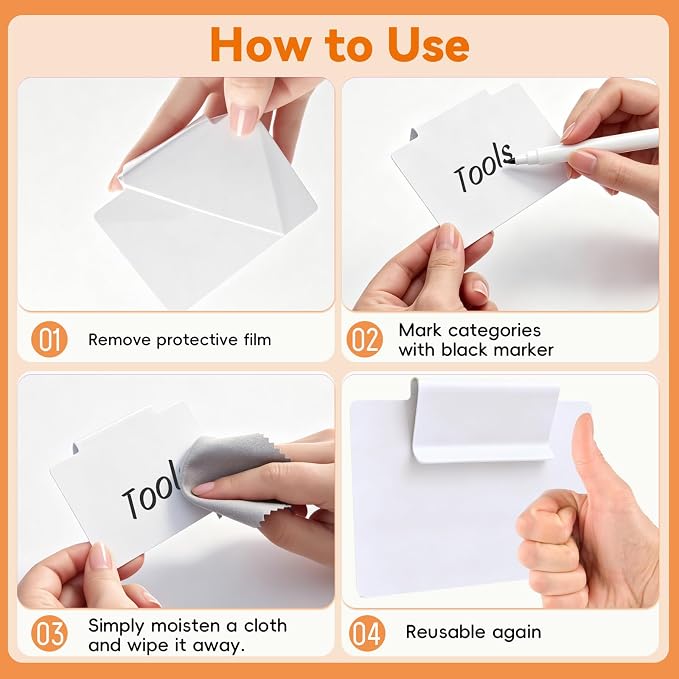 14 Pcs Set of Basket Labels Clip On for Storage Bins | 12 White Removable Bin Labels with 1 Chalk Marker&Wipe Cloth, Hanging Basket Tags for Pantry, Office, Classroom Organization