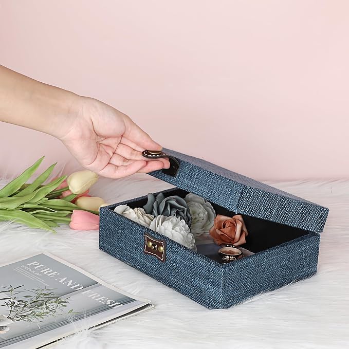 Hipiwe Treasure Chest Box - Wooden Decorative Jewelry Box with Clasp Lid | Memento Case Box Rectangular Keepsake Trinket Organizer Box Gift for Women Men Home Decor, Medium