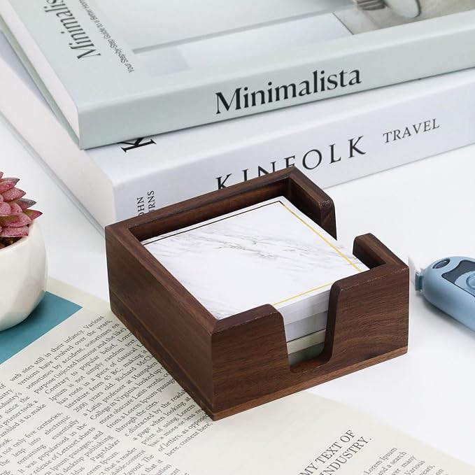Buqoo Black Walnut Wood Sticky Note Pad Holder for Desk | Memo Holder Paper Dispenser, Desktop Accessories Organizer for Office School Home
