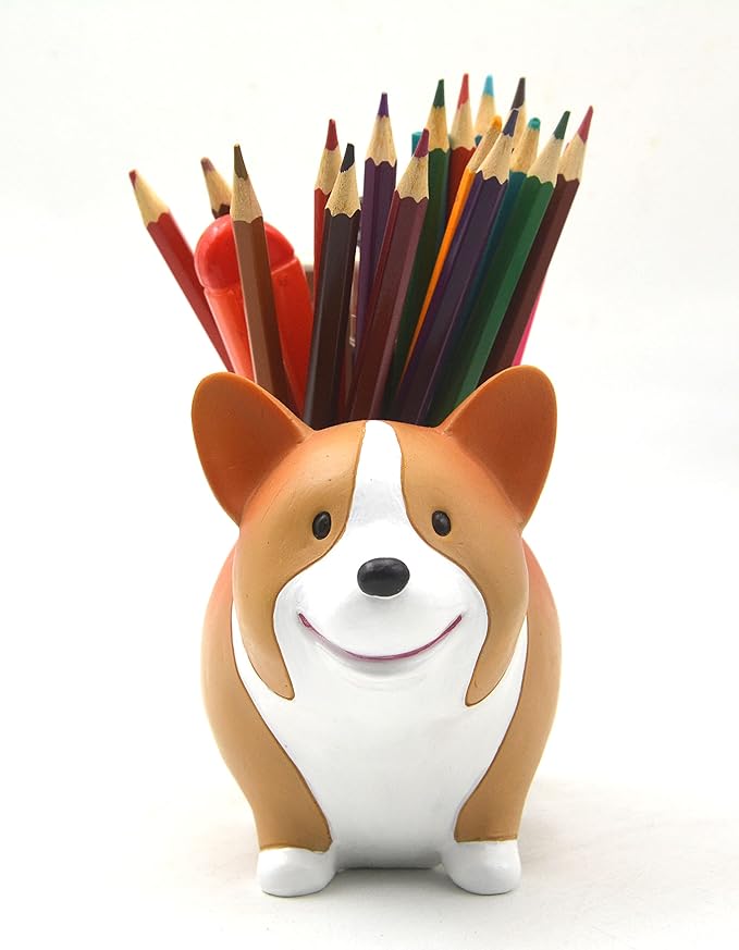 Cute Desk Accessories Corgi Pen Pencil Holder with Phone Stand Home Office School Desk Decor Corgi Gift Art Figurines Home Living Room Aesthetic Floating Shelf Coffee Table Bathroom Counter Decor