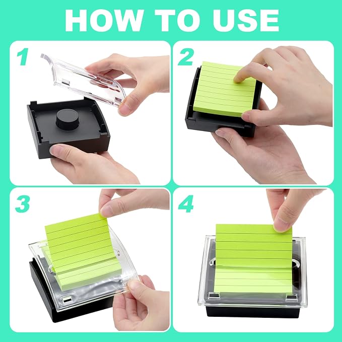 Pop Up Sticky Note Dispenser Sticky Note Holder Pop Up Note Dispenser Transparent Top for 3 x 3 Inch Sticky Notes School Office Home Store Black Base Clear Top (2)