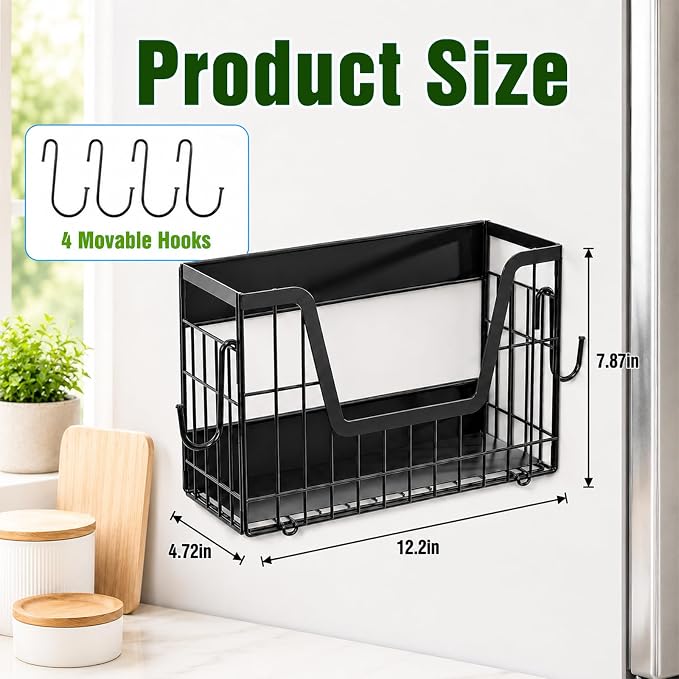UFORU 2 Set Magnetic Shelf for Fridge, Magnetic Fruit Basket for Refrigerator, Potato Onion Storage Bins with Strong Magnets, Fridge Magnetic Spice Rack for Pantry Kitchen Counter Laundry Room, Black