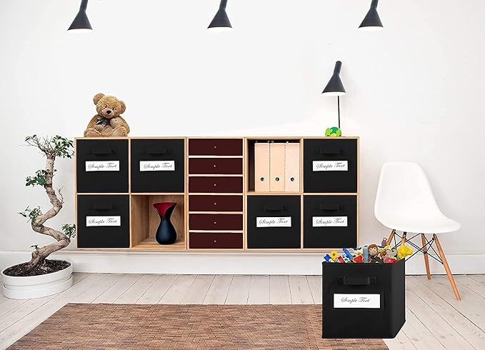 Fabric storage cubes (Set of 8) 11 Inch Cube Storage Bin, Cube storage with 8 Labels Window Cards & a Pen, Foldable cube organizer bins,11x11 Storage bin, Cubby Organizer Boxes, Black