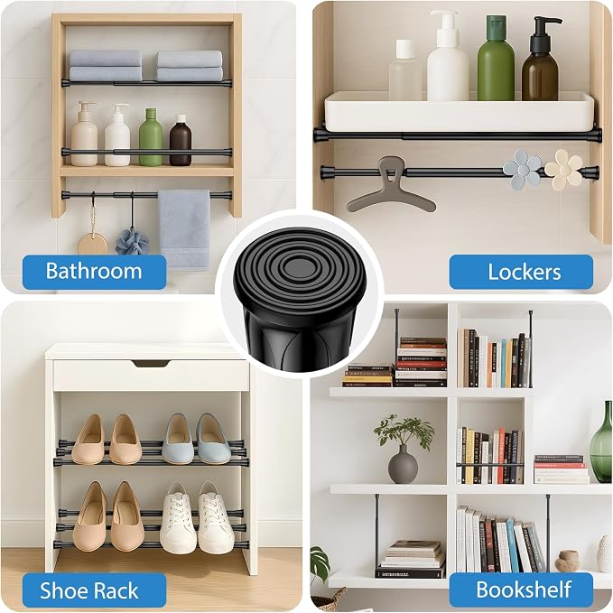 AIZESI Spring Tension Curtain Rods Short Tension Rod (Black,8" to 14"-2Pcs)