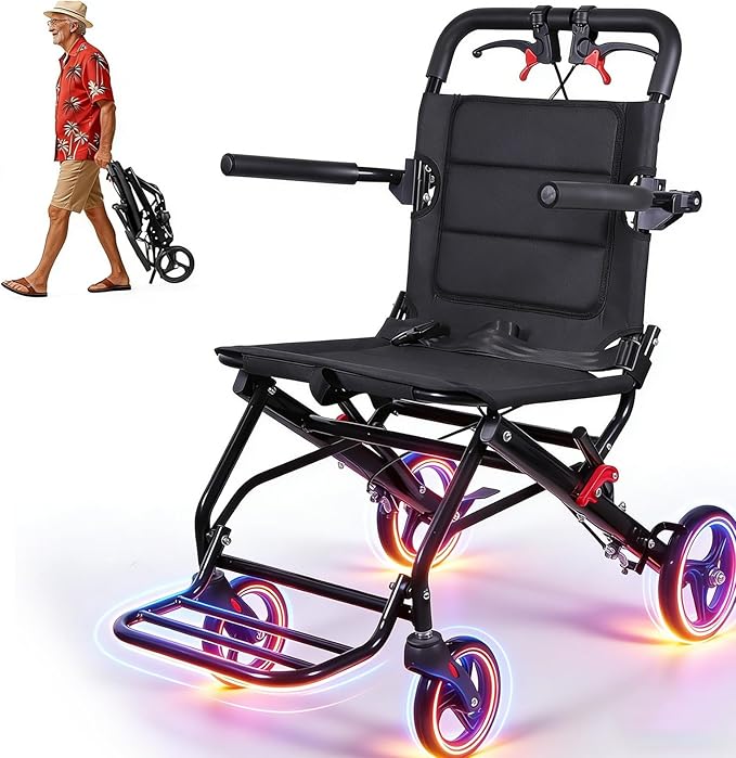 Lightweight Foldable Transport Wheelchair for Adults, 18.1” Extra Wide Seat (Upgraded from 15”), 300 lb Capacity, Easy Folding, Travel-Friendly Design