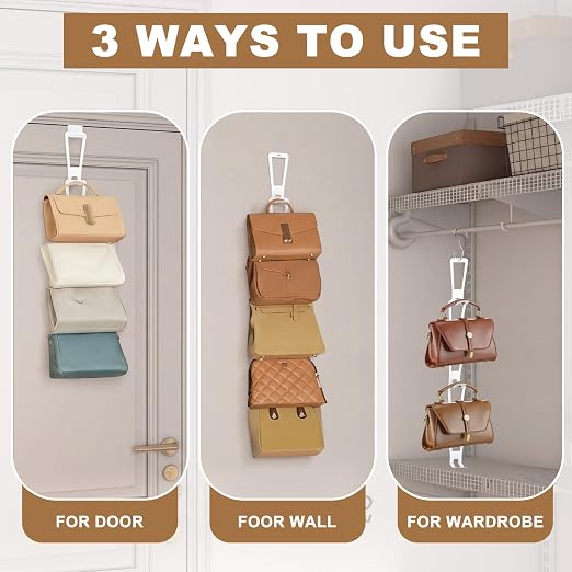 3-in-1 Installation Purse Hanger Organizer Over The Door Metal Hooks for Hanging Over The Door Bag Hanger Holder Rack Purse Organizer Bags Storage with 5 Hooks for Closet