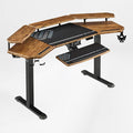 EUREKA ERGONOMIC Solid Wood Top Gaming Desk, 72" Dark Acacia Wood Wing-Shaped Studio Desk with Keyboard Tray, LED Shelves, Heavy-Duty Recording & Live Stream Desk