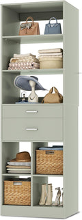 Besiost 18.9" Small Closet System with Drawers, Walk-in Closet Organizer | Small Closet Organizer for Walk in Closet, Bedroom & Nursery, Wardrobe Storage Unit with Storage and Shelves, Crab Green