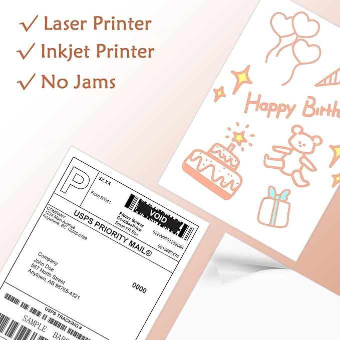 9527 Product Full Sheet Shipping Labels, 8-1/2" x 11" Blank White Sticker Paper, Self Adhesive Address Labels for Laser/Inkjet Printers, 1000 Labels