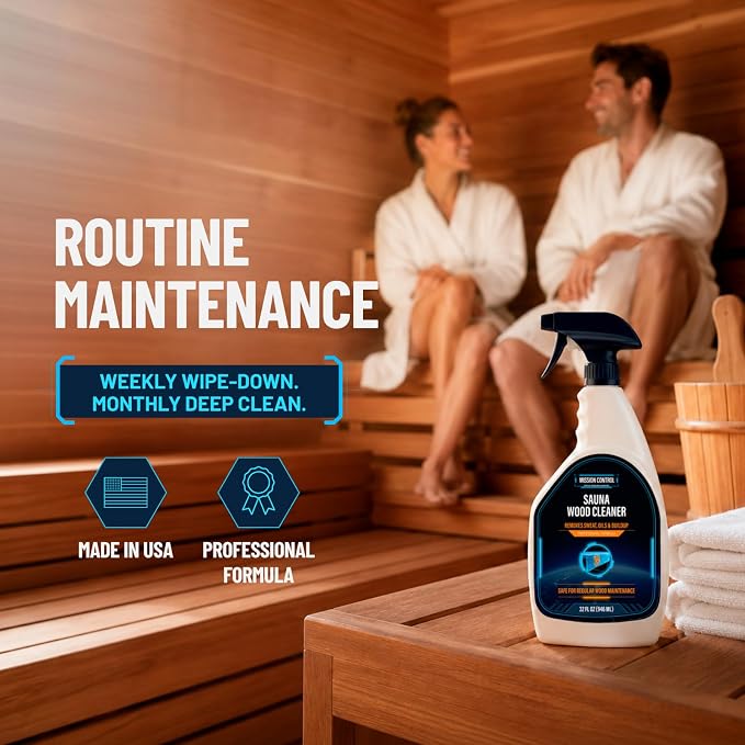 Mission Control 32 oz Sauna Wood Cleaner Spray | Removes Sweat, Body Oils & Buildup From Interior Surfaces Including Cedar - Wood-Safe Formula for Regular Sauna Maintenance