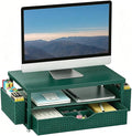 gianotter Desk Organizers and Accessories, Monitor Stand with Drawer and 2 Pen Holder, Desktop Organizer Suitable for Offices and Dormitories (Green-Plain)