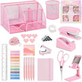 Office Supplies,Desk Accessories,Stapler and Tape Dispenser Set,1000 Staples,Staple Remover,Pen Holder,Folding Phone Holder,Journal Notebook,Ballpoint Pen,Scissor,Ruler,Clear Tape,Sticky Notes,Ect