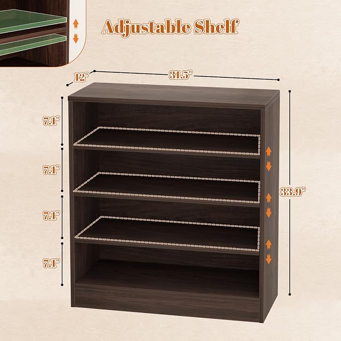 Homieasy Shoe Cabinet, 5-Tier Modern Wood Shoe Storage, Dark Walnut | Organizer with 3 Adjustable Shelves for Entryway, Multi-Purpose Display Shelf & Storage Cabinet for Living Room, Bedroom