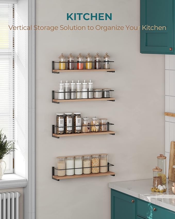 OROPY Wooden Spice Rack Wall Mounted, Over the Stove, Kitchen Wall, 2 Pack | Space-Saving Hanging Rack, Rustic Spice Rack Organizer for Cabinet, for Spice Jars & Seasonings