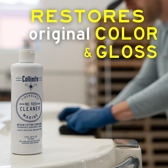 COLLINITE 920 Cleaner-Marine/RV Stain, Water Spot & Oxidation Remover. Easy to Use Heavy Duty Cleaning Compound Restores Shine/Enhances Look. Preps Surface Fast for Wax Protection. (16 fl oz)