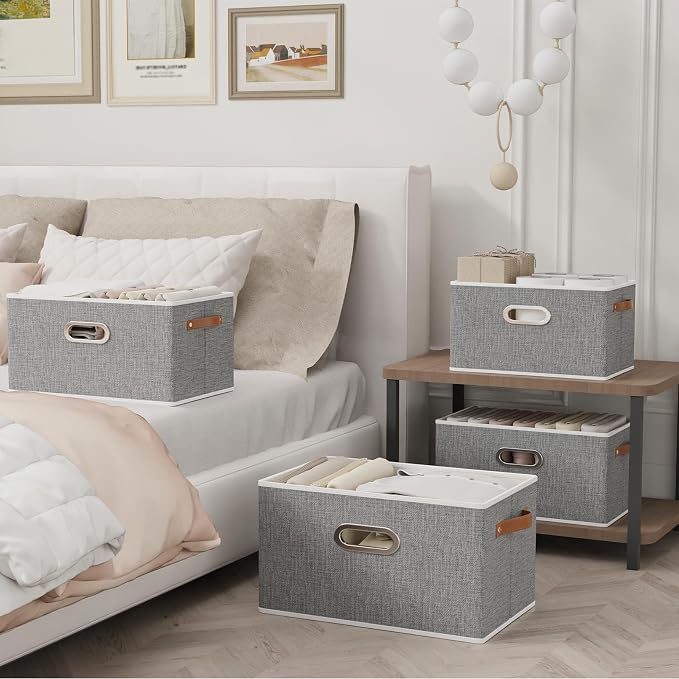Yawinhe Fabric Storage Baskets,13.0x9.1x7.9in,Grey,6-Pack | Foldable Storage Bins for Shelves, Closet Bins for Organization, Collapsible Storage Baskets for Towels, Rectangle Basket