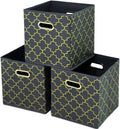 Fabric storage bins Cubes, Fabric Cube Organizer with Handle, Foldable Cube Bins for Cloth or Accessary Storage, 11x11x11, Set of 3, (Grey Gold)