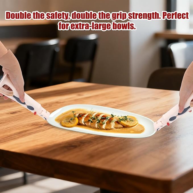 Penitue 2pcs 3-in-1 Hot Plate Grippers, Premium Non-Slip Kitchen Anti-Scalding Clips High Temperature Resistant Kitchen Dish Tongs Holder for Bowl & Plate Lifter and Can Opening (White)