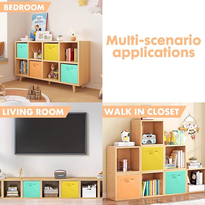 ShellKingdom Storage Bins, Foldable Fabric Storage Cubes and Cloth Storage Organizer Drawer for Closet and Toys Storage, 6 Pack (Mint Green+Orange+Yellow)
