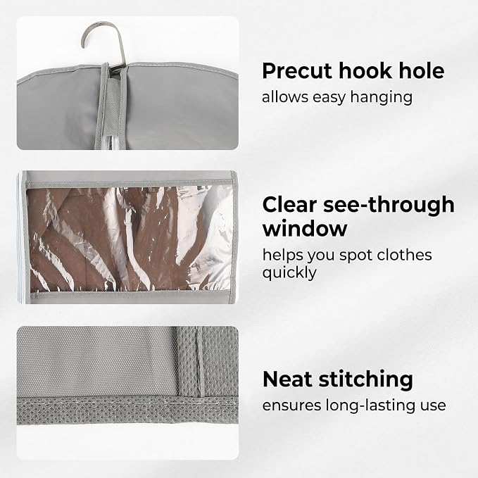 2Pcs Garment Bags Covers, 55Inch Hanging Clothes Bag, Suit Cover Bags with Clear Window for Hanging Closet Clothes Storage and Travel (2, Gray, 50 inch)