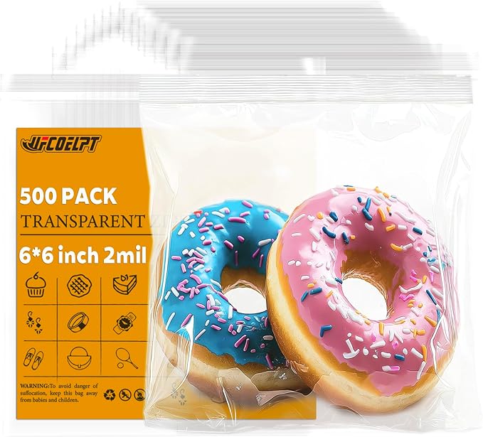 6” x 6” (Pack of 500) Clear 2 Mil Reclosable Zip Plastic Poly Bags with a Resealable Lock Seal Zipper, Food Grade Bulk Storage Solution