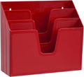 Acrimet Horizontal Triple File Folder Holder Organizer, Open Top Desktop Document Sorter for Letter Size Papers & Folders, Plastic (Solid Red) | 3 compartments to separate and organize documents, folders and papers
