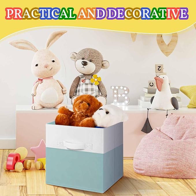 Yinder 6 Pcs Cube Storage Bin 10.5''x10.5''x11'' Storage Bins for Playroom Decor Colorful Bins for Kids Foldable Baskets for Nursery Organizer Boxes Fabric Boxes(Macaron Colors)