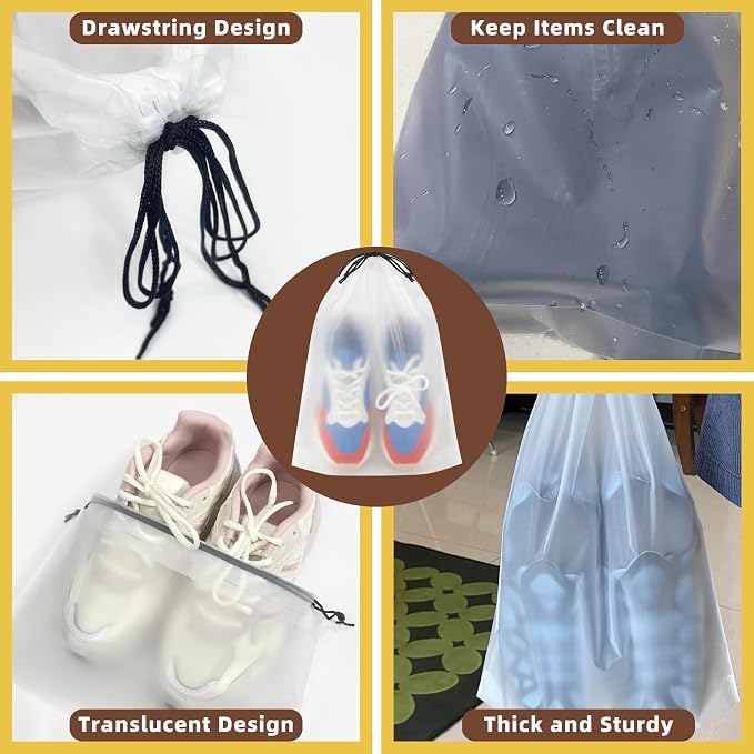 100 Pack Frosted Shoe Bags for Travel, 11.8" x 15.7" Travel Shoe Bags for Storage and Packing, Waterproof Drawstring Shoe Bag for Traveling, Bulk Travel Essentials for Men and Women