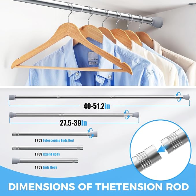 Tension Rods for Windows 28 to 48 inch, Non Slip Spring Tension Curtain Rod No Drill, 7/8" Tension Rod for Small Shower Stall Bedroom Doorway Closet Door, Silver