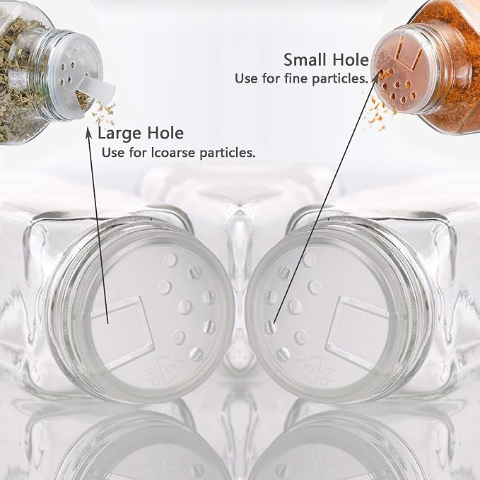 2-Pack Glass Spice Jars Set, With Spice Labels, Chalk Marker, Funnel, Shaker Lids and Airtight Metal Caps Included, 4oz Empty Spice Bottles, Square/Cylinder (Square)