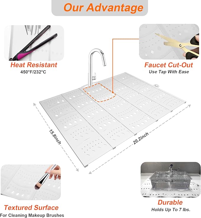 Mofason Bathroom Sink Top Cover Space Saver,Silicone Makeup Organizer Mat for Over Countertop,Small Bathroom Must Haves Accessories Rv Camper Travel Foldable Gadgets-White