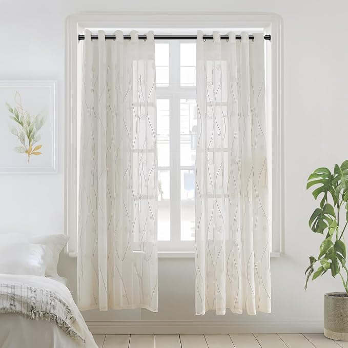 Spring Tension Curtain Rods 28-48 Inch Black 4 Pack | No-drill & tool-free setup. Fits windows, kitchens, doorways. Rust-resistant, great for light curtains.